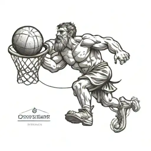 A Tattoo Design Of The Titan Atlas Holding A Basketball Hoop Instead Of The World