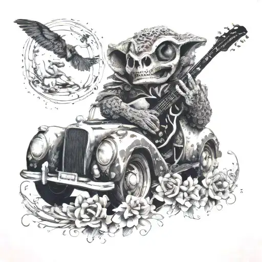 A Vintage Car Transformed Into A Mystical Creature Playing A Guitar