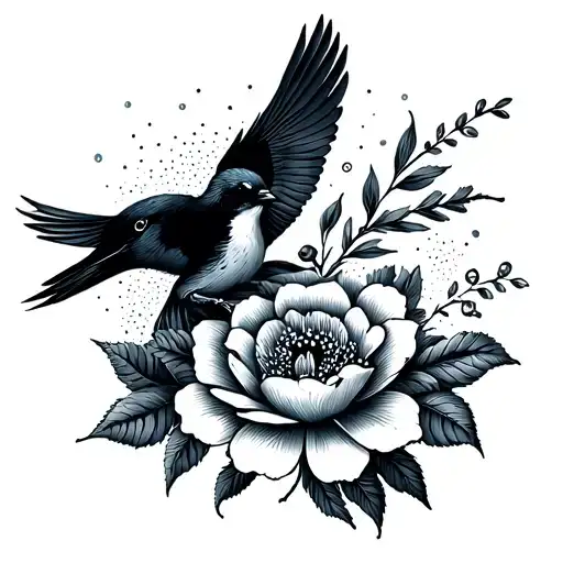 A Delicate Flower Intertwined With A Bird Symbolizing Freedom