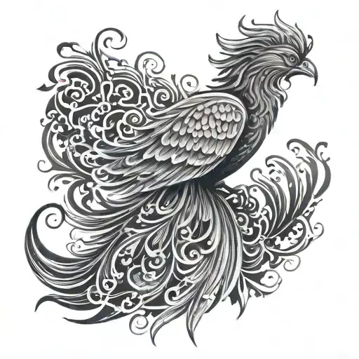 A Phoenix With Intricate Japanese Patterns And Symbols Incorporated Into Its Feathers