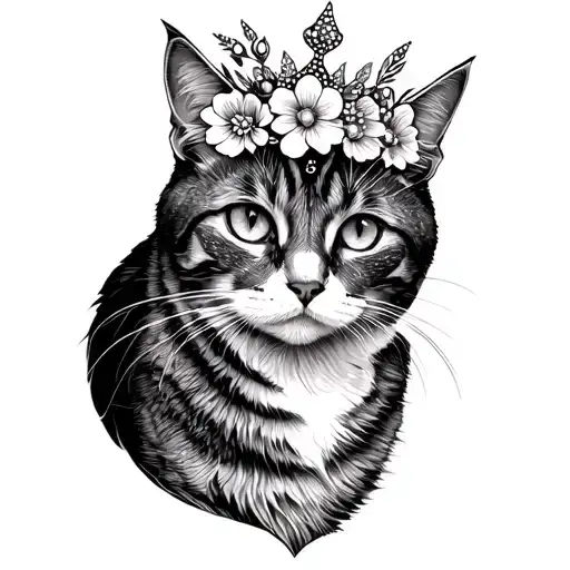 A Cat With A Crown Of Flowers