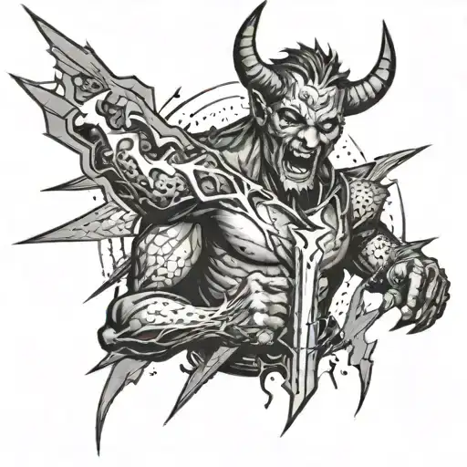 A Demon Wielding Lightning Bolts As Knives