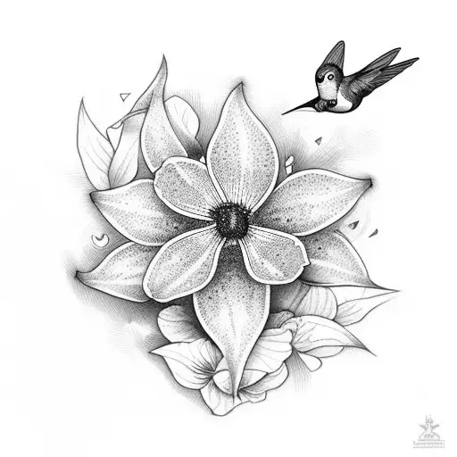 Morning Glories With Hummingbird