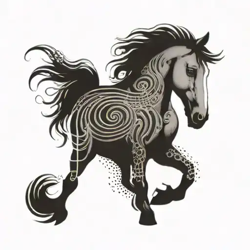 A Horse With A Trail Of Musical Notes Flowing From Its Mane