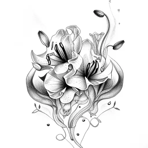 Black Frame With Lillies And Sweetpeas