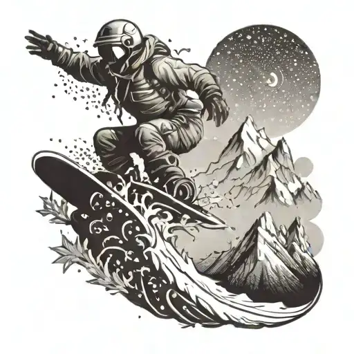 A Snowboarder Riding A Mountain Made Of Spirit Symbols