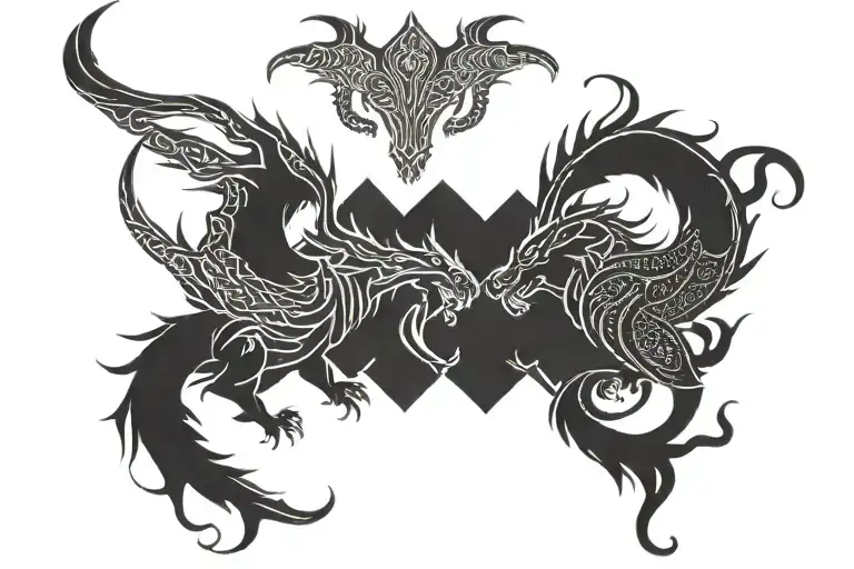 Fenris And Nidhogg Facing Each Other On Chest With Traditional Norse Patters