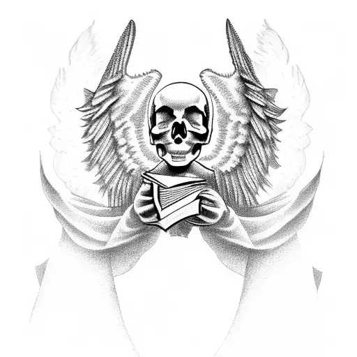 Angel With Book In The Hand And Skull In Onother Hand