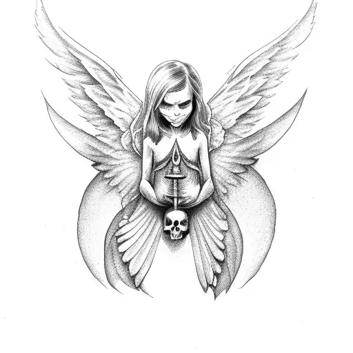 Angel Woman Pixie Holding Book And A Skull