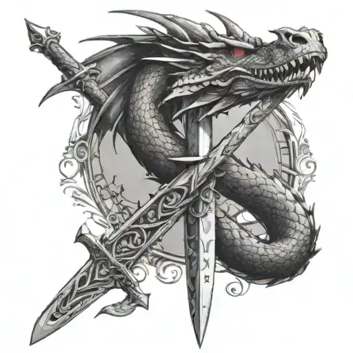 A Dragon Wrapped Around A Sword With Crystal Accents