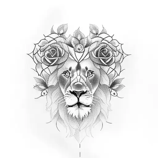 Lion With Roses