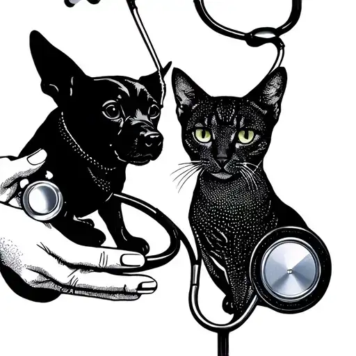 A Nurse Holding A Stethoscope With A Hidden Silhouette Of A Dog And Cat