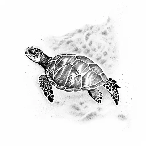 Sea Turtle With Footprints