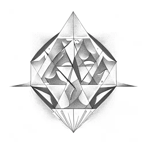 Black And White Great Wave Inside A Geometric Style Triangle