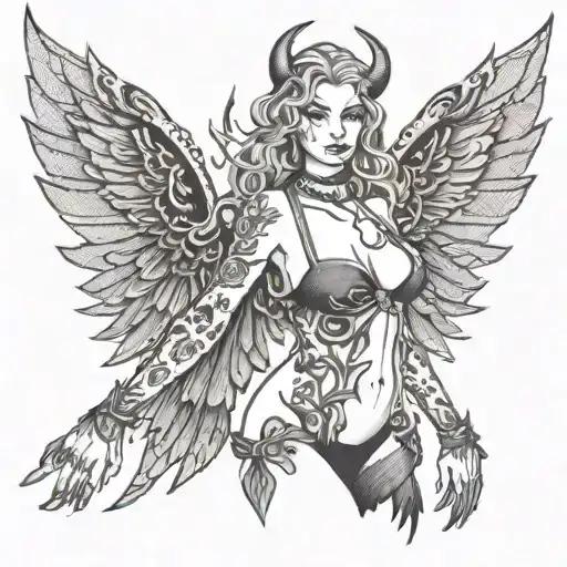 Female With Demon Wings In A Bikini