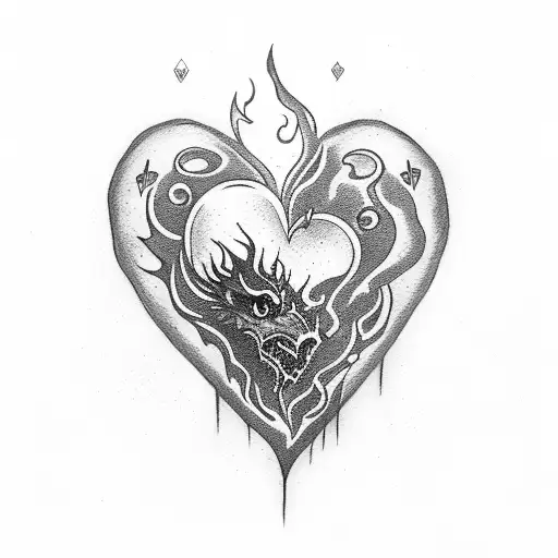 Black Broken Heart With Flame