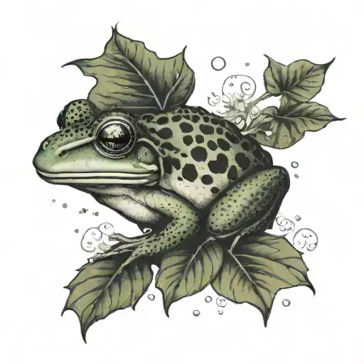 Frog With Lilly Pads And English Ivy