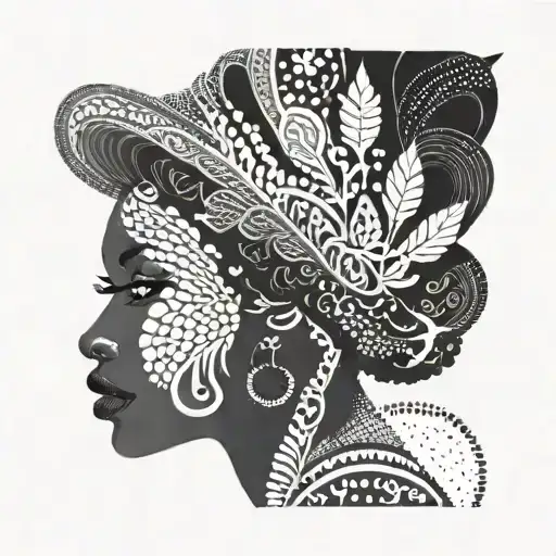 A Silhouette Of A Black Woman With Intricate Patterns Inspired By Brasilian Culture