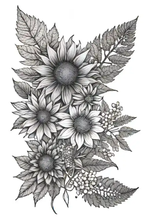 Bouquet Flowers Mums Sunflower Lilac Fern