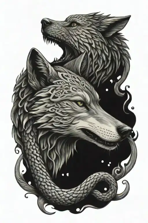 Wolf And Snake Coiled