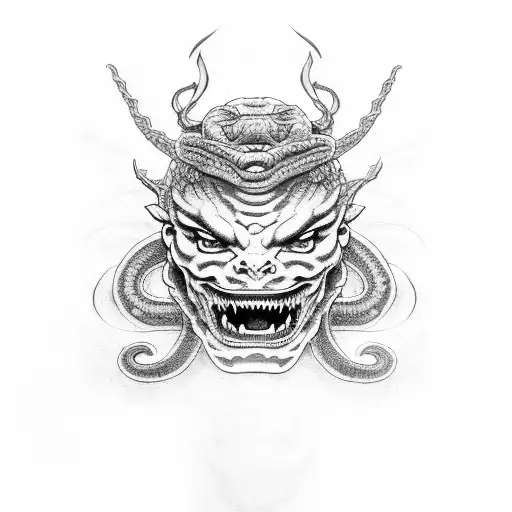 Demon Samurai Cutting Snakes Off Of Medusa's Head