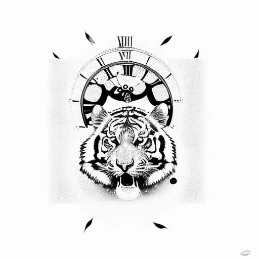 Tiger Eye Surrounded By Broken Clock
