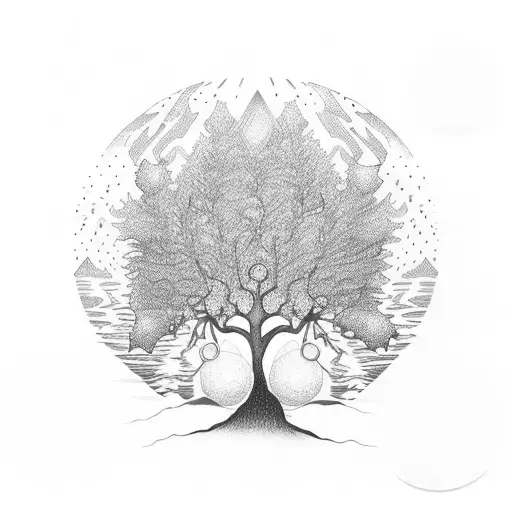 Mystical Tree Sunset People Living Inside