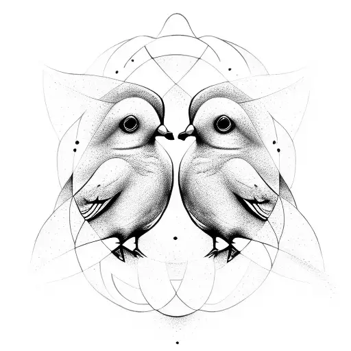 Abstract Of 2 Doves Snuggling And Standing On A Infinity Symbol