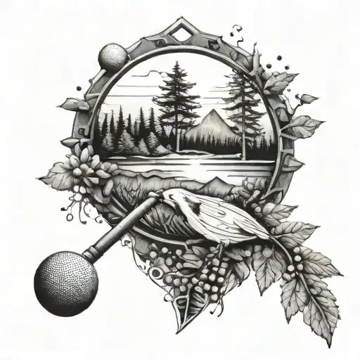 Incorporate Sport Equipment Into A Dotwork Tattoo Inspired By Nature Elements