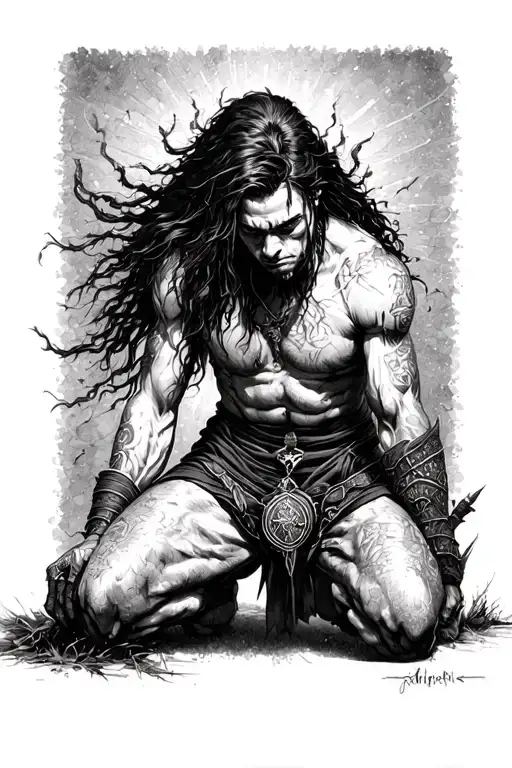 Tired Warrior Kneeling