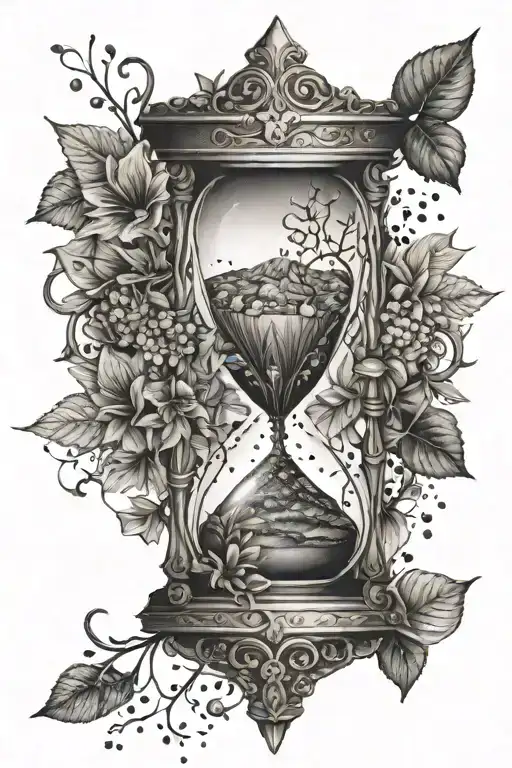 An Intricate Hourglass Design With Elements Of Nature Intertwined