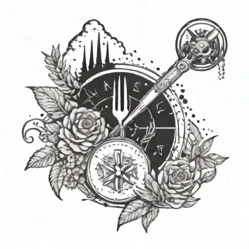 A Tattoo Design Featuring A Historical Baking Tool Surrounded By Wildlife And Nature Elements