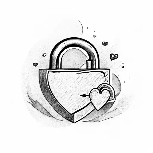 Padlock And Heart With Fire