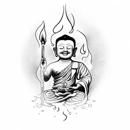 Child Buddha Smiling And Holding A Flame In His Hand
