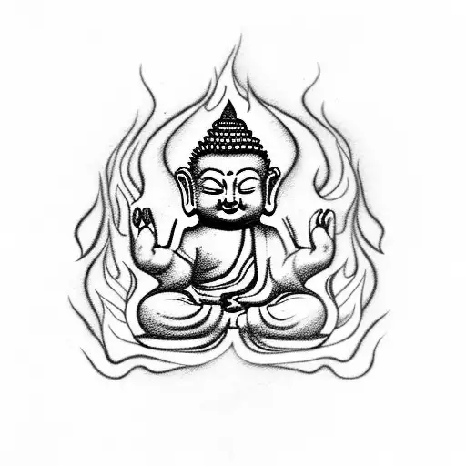 Little Cute Buddha Smiling With A Flame In His Namasthe Folded Hand