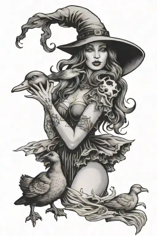 Sexy Witch Holding A Duck