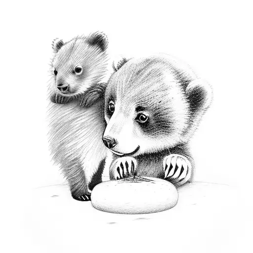 Bear Cub Playing With A Baby Bunny