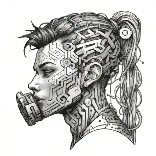 A Cyberpunk Manga Character With Intricate Dotwork Details