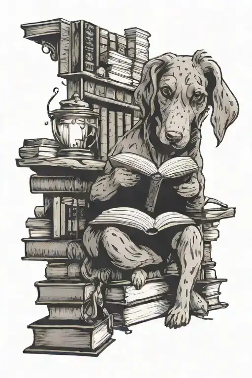An Anime-inspired Tattoo Of A Cute Dog Reading A Book In A Cozy Library Setting