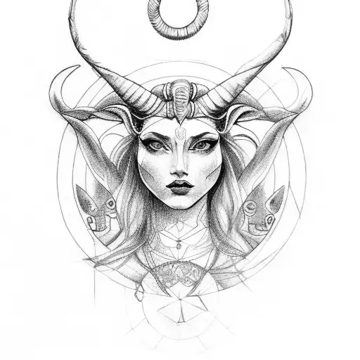 Gemini Goddess With Aries Horns And Leo Headress