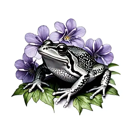 Frog Surrounded By Violets And Primroses