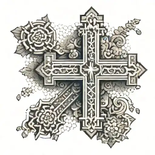 Create A Cross With Pixel Art Elements Representing Catholic Themes