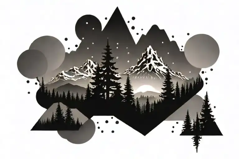 Mountain With Trees And Sunset