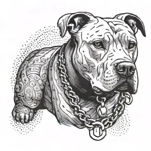 A Pitbull Wearing A Chain Collar With A Tattoo Gun As A Pendant