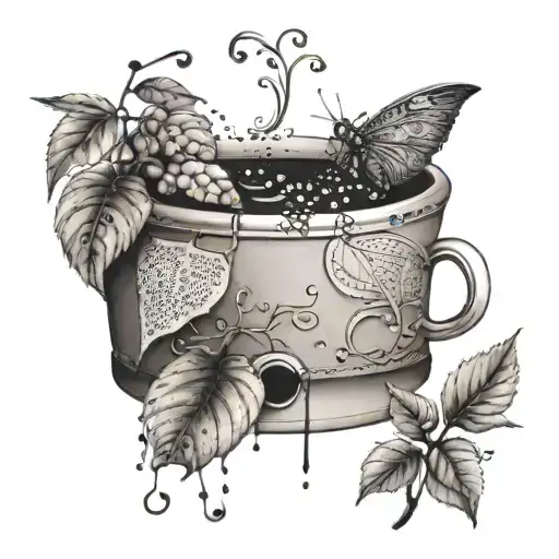 A Surreal Tattoo Of Underwear Hanging On A Coffee Plant With Musical Notes Floating Around