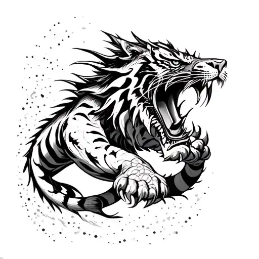 Combine A Tiger And Dragon In A Fierce Battle Scene Inspired By Boxing Imagery