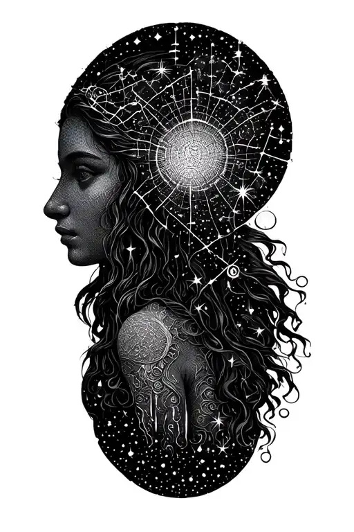 Constellation Of Virgo Made Up Of Intricate Dotwork