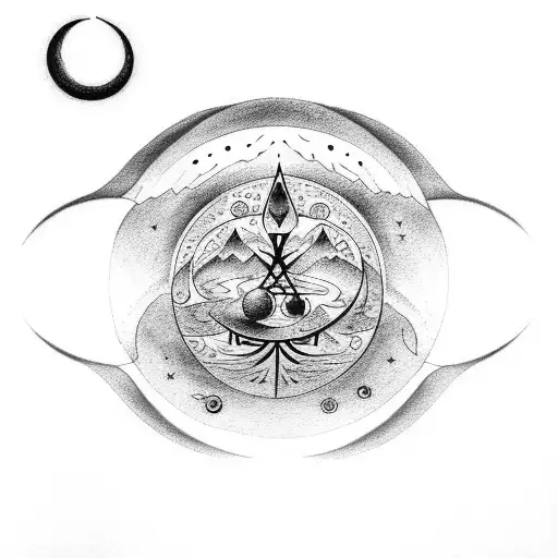 Witchy Symbols With Moons And Tree Of Life