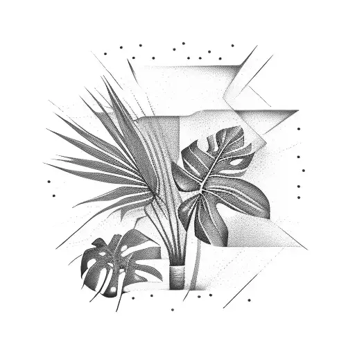 3D Tropical Plant Scene In A Square Frame
