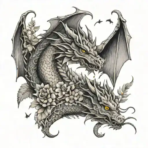 Dragon With Cats Plants And Birds